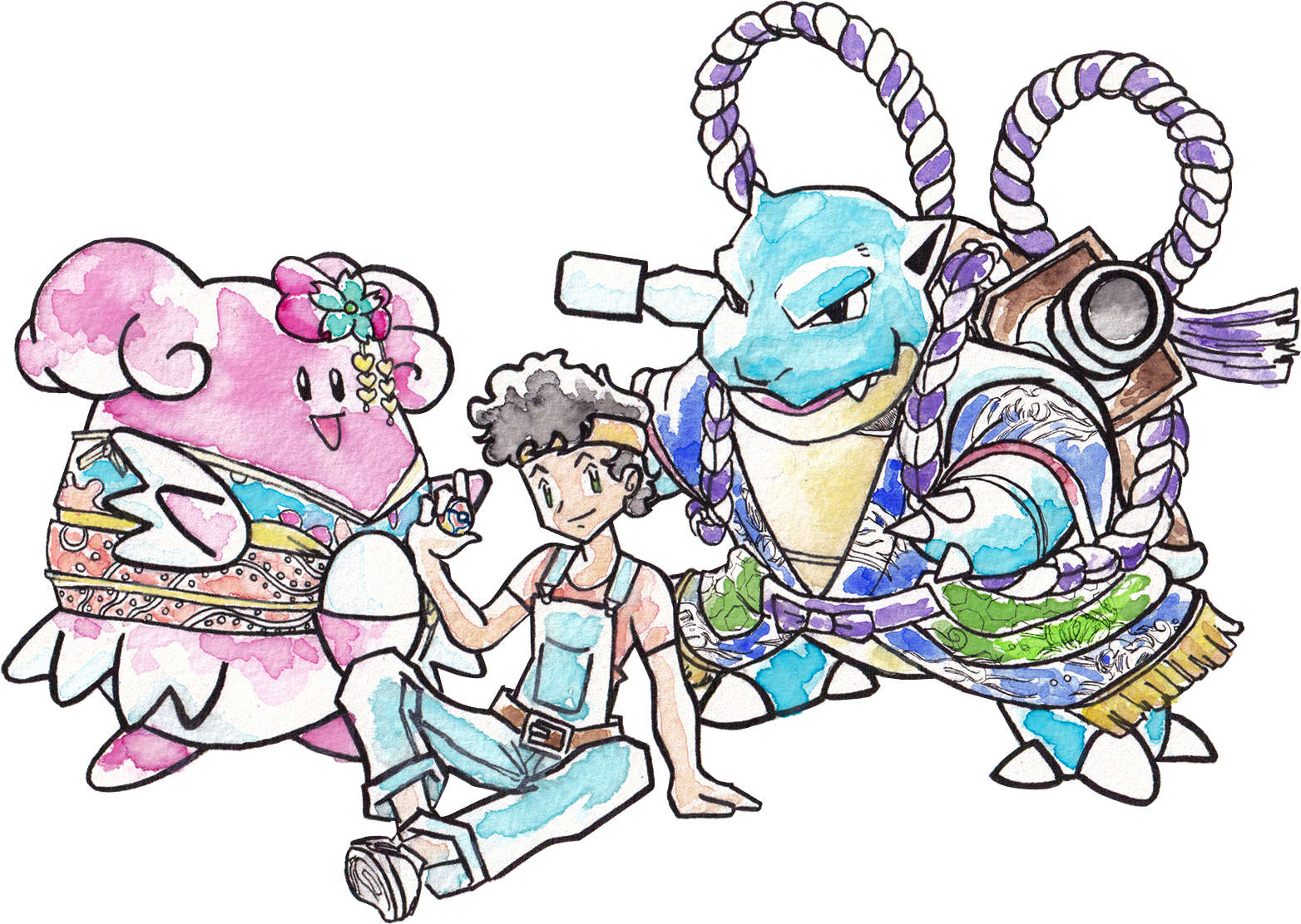 Retrato Pokemon con acuarelas al estilo Ken Sugimori por el dibujante pablovester